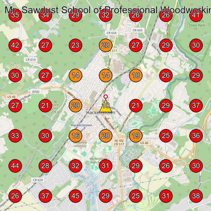 Mr. Sawdust School of Professional Woodworking GeoGrid visibility map for Swimming Pool Contractor in Hackettstown
